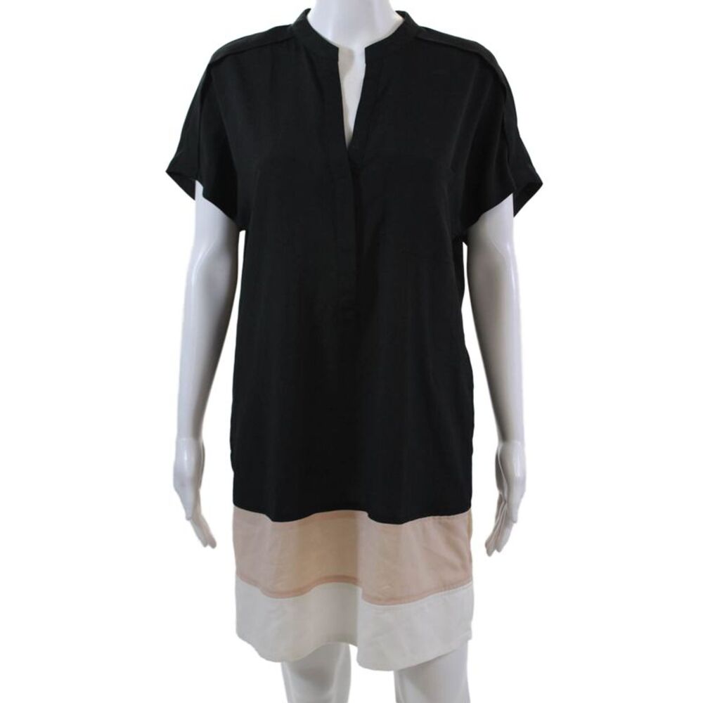 BCBG Max Azria Womens V-Necked Striped Hem Detail Tunic Top Black Size S
